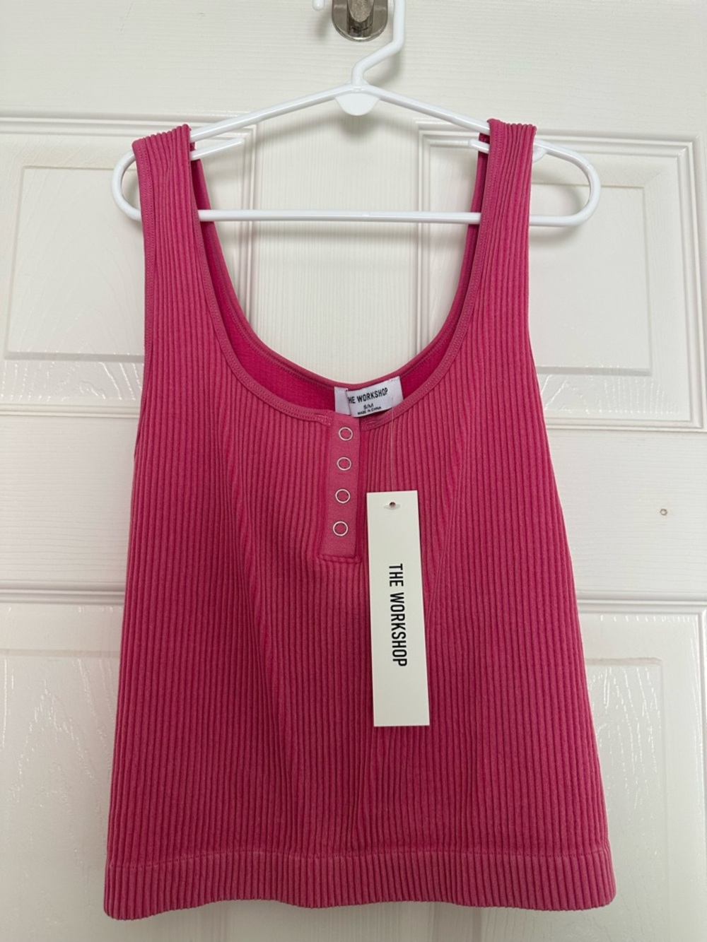 Workshop Republic Ribbed Snap-Front Tank Top - Hot Pink